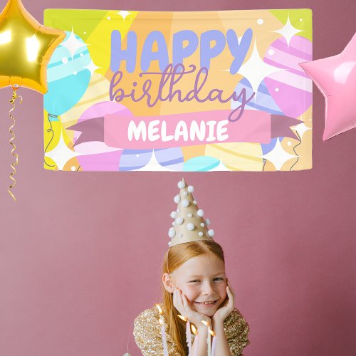 Happy Birthday Colorful Cartoon Balloons Sparkles Banner
