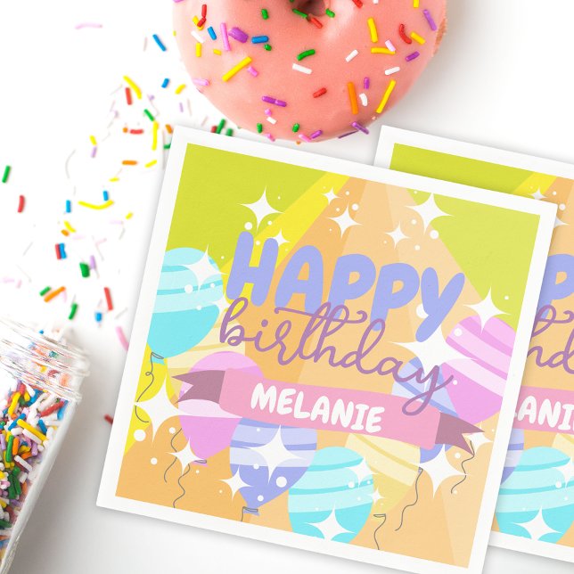 Happy Birthday Colorful Cartoon Balloons Sparkles Napkins (Creator Uploaded)