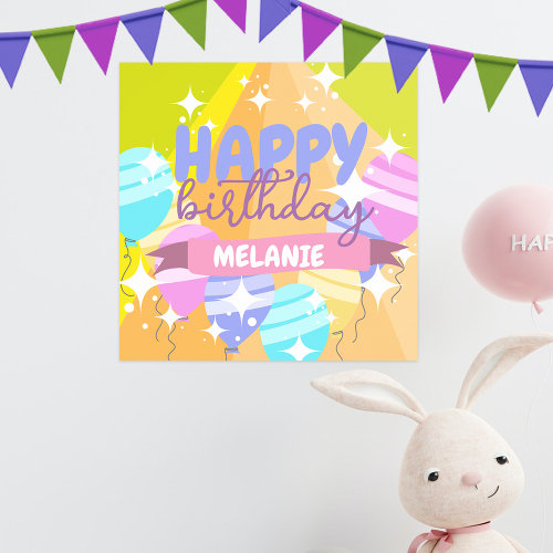 Happy Birthday Colorful Cartoon Balloons Sparkles