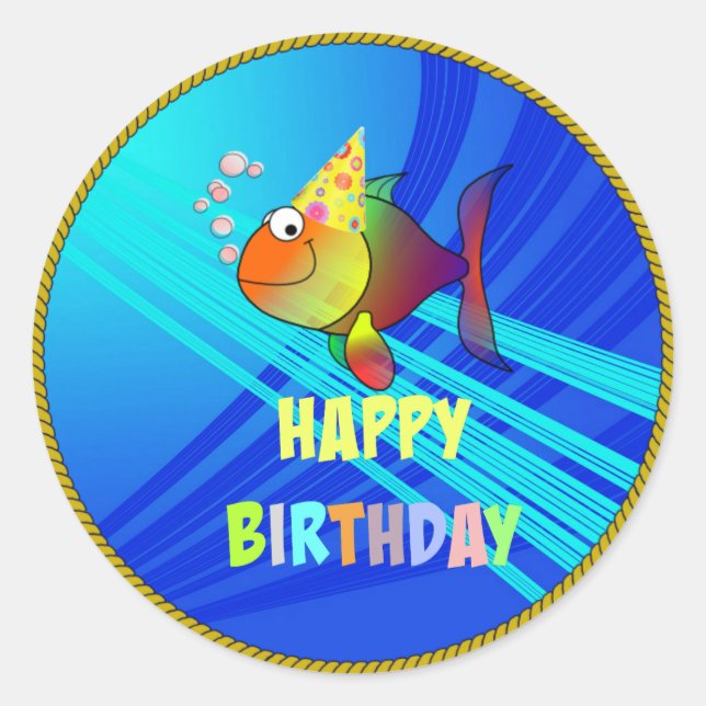 Happy Birthday, Colorful Celebration, Classic Round Sticker (Front)