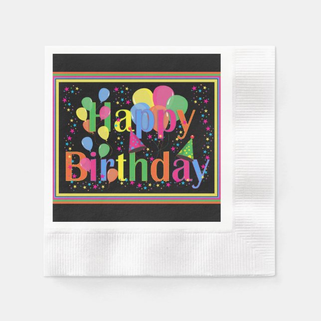 Happy Birthday Colorful Celebration Napkins (Front)