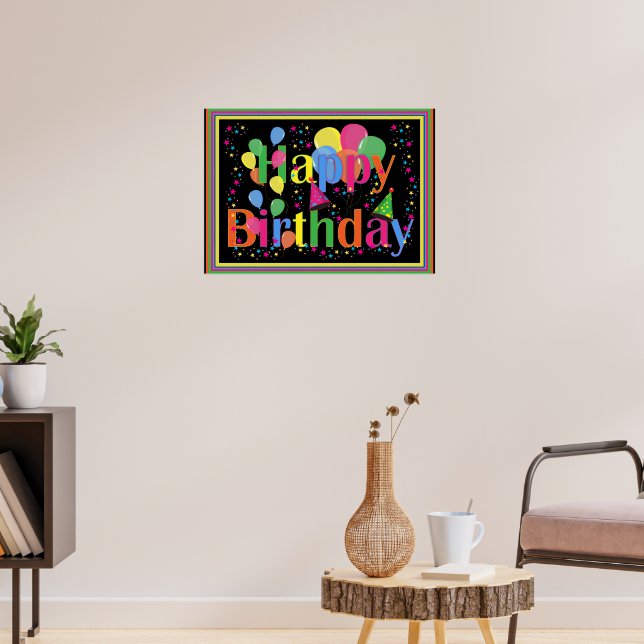 Happy Birthday Colorful Celebration Poster (Living Room 3)