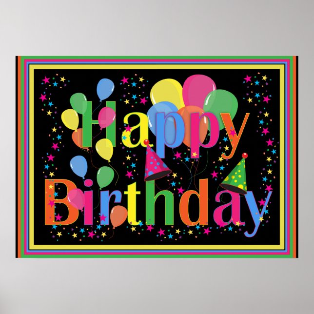 Happy Birthday Colorful Celebration Poster (Front)