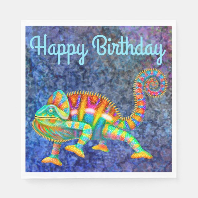Happy Birthday Colorful Chameleon Napkins (Front)