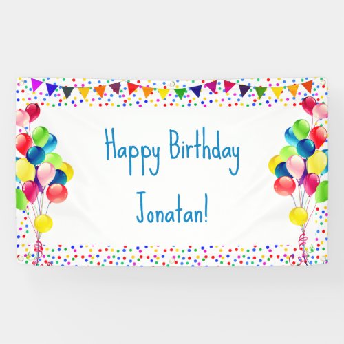 Happy Birthday Colorful Confetti and Balloons  Banner