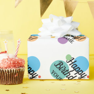 Happy Birthday colorful confetti print custom name Wrapping Paper