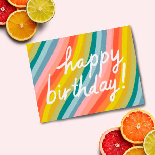 HAPPY BIRTHDAY Colorful Cool & Fun Rainbow Stripes Postcard