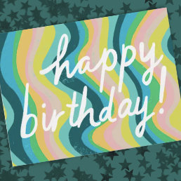 HAPPY BIRTHDAY Colorful Cool &amp; Fun Stripes Postcard