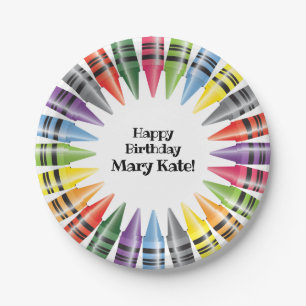 Happy Birthday Colorful Crayons Kid's Paper Plates