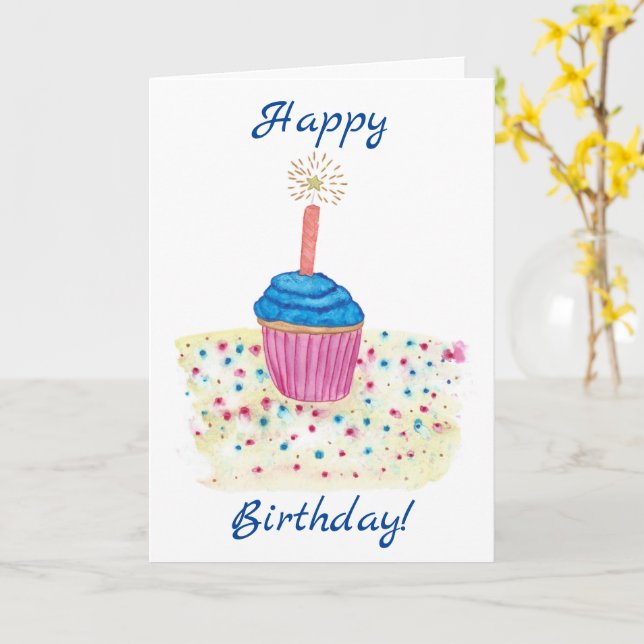 Happy Birthday Colorful Cupcake Cards Template (Yellow Flower)