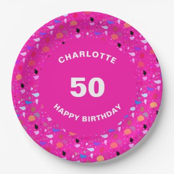 Happy Birthday Colorful Custom Age Name Paper Plates by Flissitations at Zazzle
