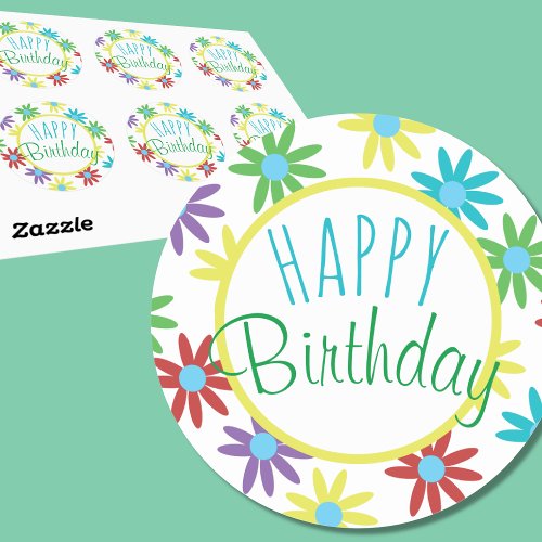 Happy Birthday Colorful Floral Stickers