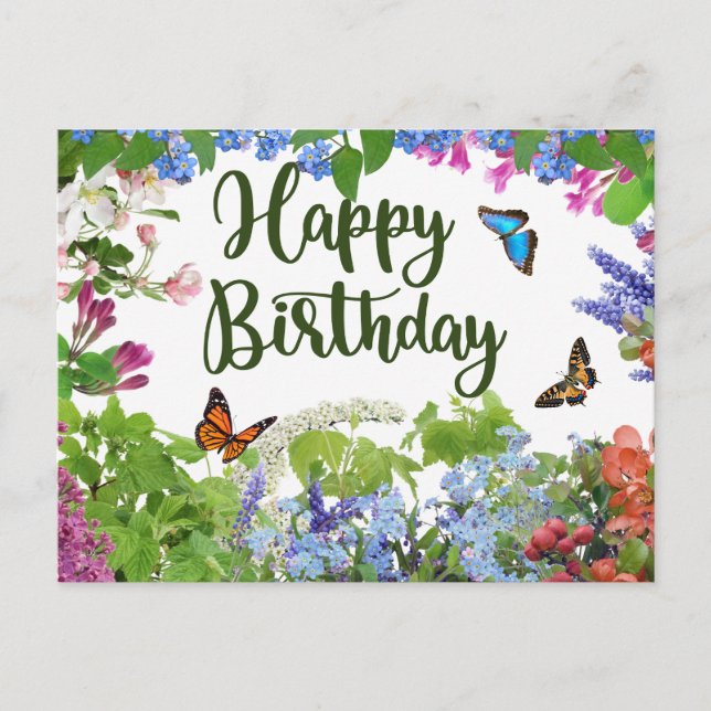 Happy Birthday Colorful Flowers Botanical Garden  Postcard (Front)