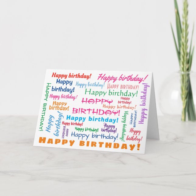 Happy Birthday Colorful Fun Bright Word Cloud Card (Front)