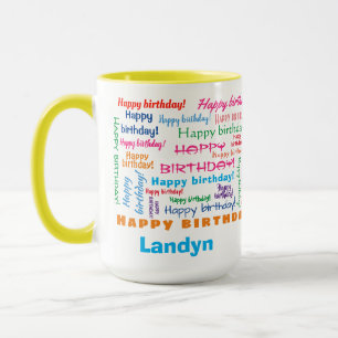 Happy Birthday Colorful Fun Bright Word Cloud Mug