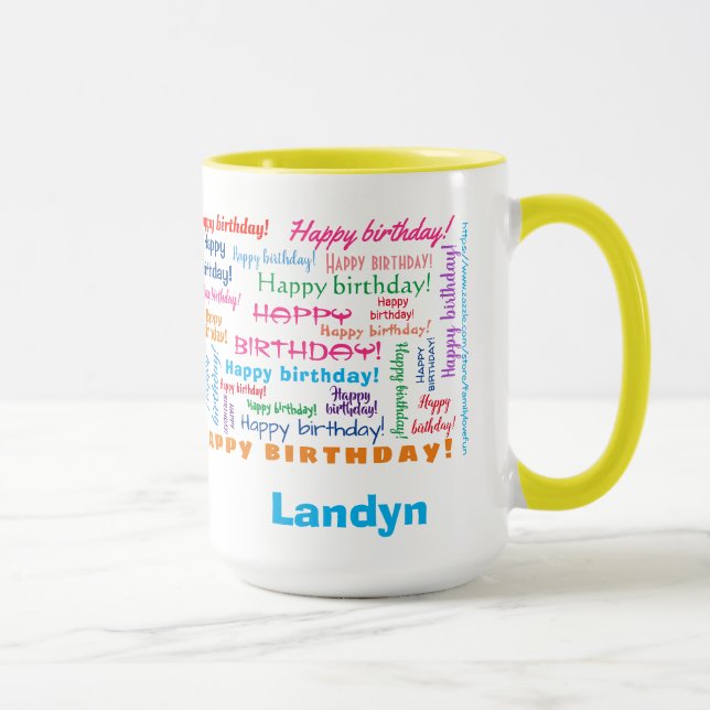 Happy Birthday Colorful Fun Bright Word Cloud Mug (Right)