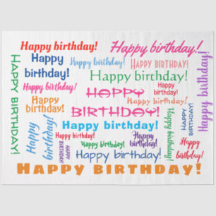 Happy Birthday Colorful Fun Bright Word Cloud Tissue Paper