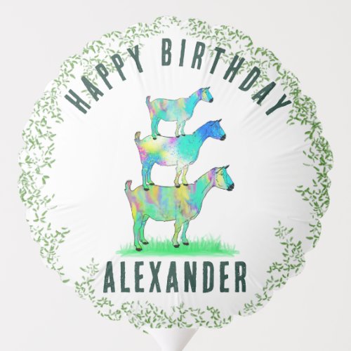 Happy Birthday Colorful Goats and Foliage Balloon
