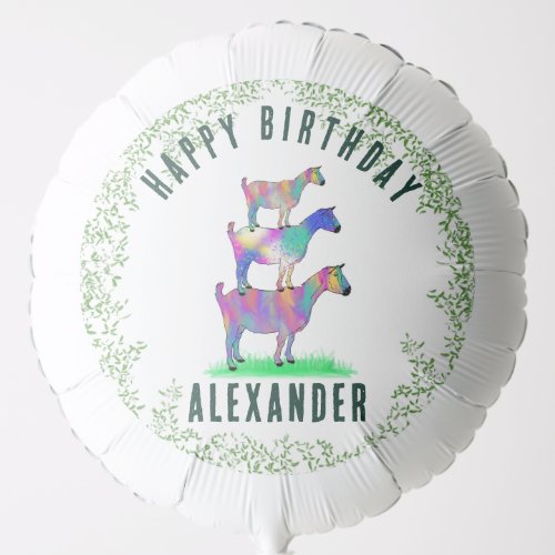 Happy Birthday Colorful Goats and Foliage Name Balloon