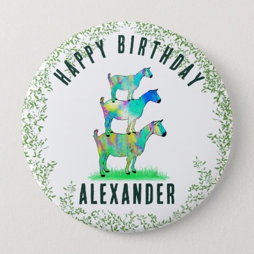 Happy Birthday Colorful Goats personalized  Button