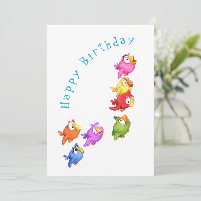 Happy Birthday - Colorful Happy Flying Birds (Standing Front)