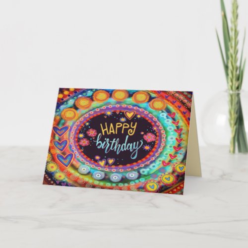 Happy Birthday Colorful Hearts Modern Fun Card