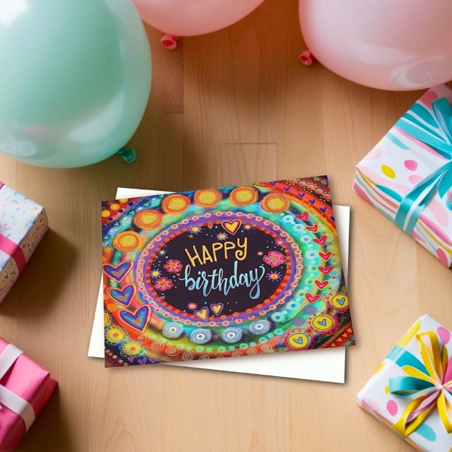 Happy Birthday Colorful Hearts Modern Fun Card (Creator Uploaded)
