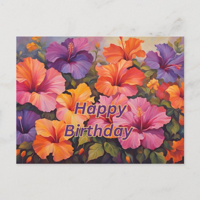 Happy Birthday Colorful Hibiscus Flowers  Postcard (Front)