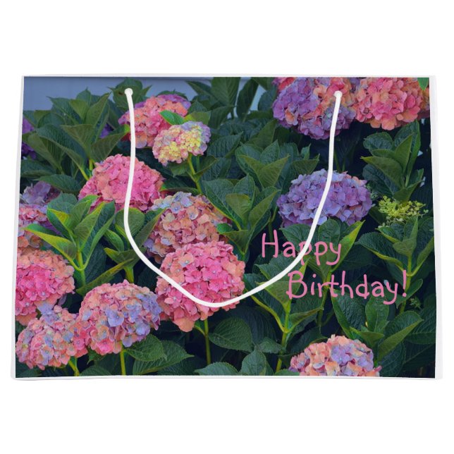Happy Birthday Colorful Hydrangea Large Gift Bag (Front)