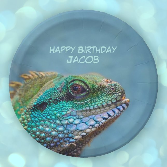 Happy Birthday Colorful Iguana Paper Plates (Happy Birthday Colorful Iguana Personalized Paper Plates)