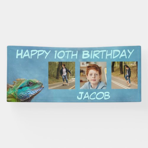 Happy Birthday Colorful Iguana Photo Name Template Banner