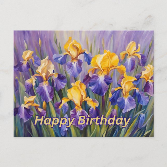 Happy Birthday Colorful Iris Flowers  Postcard (Front)