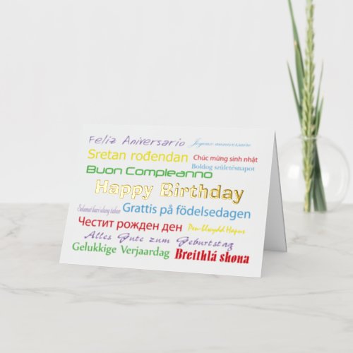 Happy Birthday Colorful Many Languages Foil Greeting Card