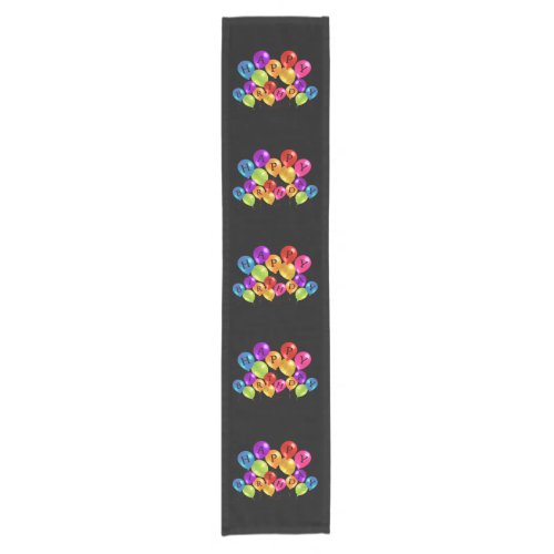 Happy Birthday Colorful Party Balloons Short Table Runner