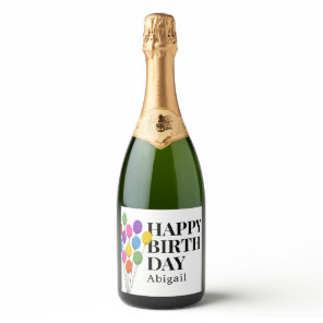 Happy Birthday Colorful Party Balloons Sparkling Wine Label
