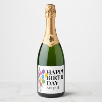 Happy Birthday Colorful Party Balloons Sparkling Wine Label by 2BirdStone at Zazzle