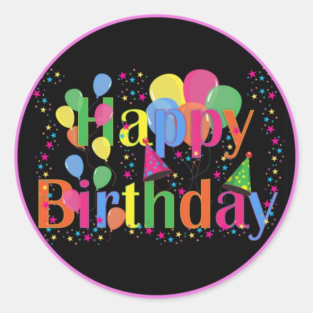 Happy Birthday, colorful party design Classic Roun Round Sticker (Front)