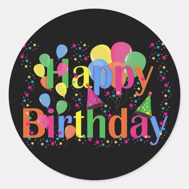 Happy Birthday, colorful party design Classic Round Sticker (Front)