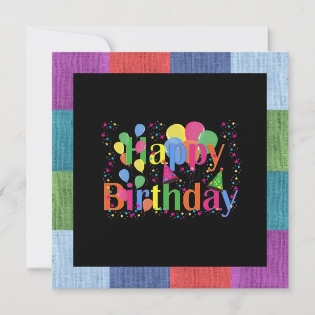 Happy Birthday, colorful party design, Note Card (Front)