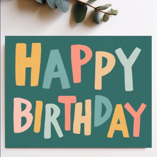 HAPPY BIRTHDAY Colorful Pastel Handlettering Cute  Postcard (Custom handlettered happy birthday chic card)