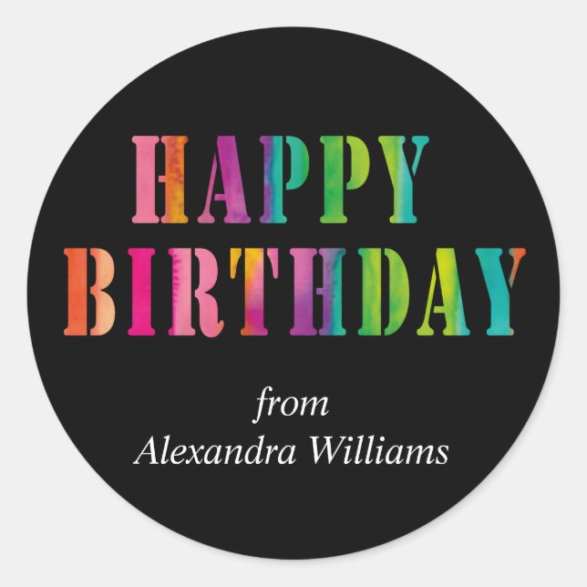 Happy Birthday Colorful Personalized Classic Round Sticker (Front)