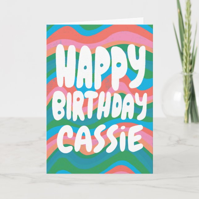 HAPPY BIRTHDAY Colorful Pink Green Stripes CUSTOM Card (Front)