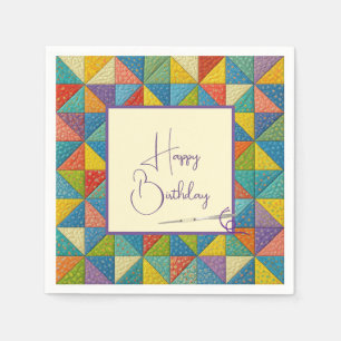 Happy Birthday Colorful Pinwheel Quilt Pattern Napkins