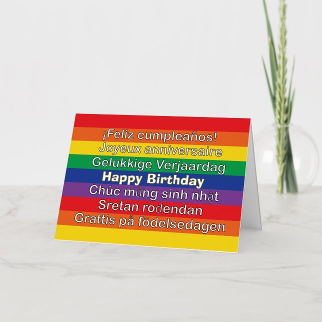 Happy Birthday Colorful Rainbow Stripes Foil Greeting Card (Front)