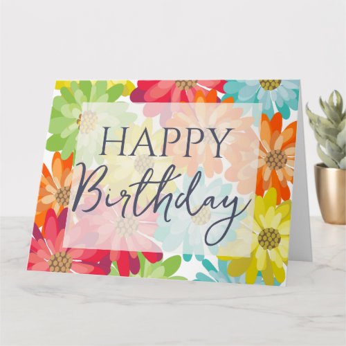 Happy Birthday Colorful Spring Flowers    Card