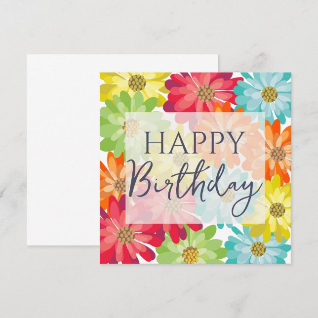 Happy Birthday Colorful Spring Flowers     Card (Front/Back)