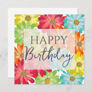 Happy Birthday Colorful Spring Flowers Card