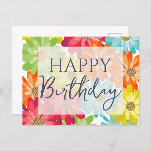 Happy Birthday Colorful Spring Flowers     Postcard