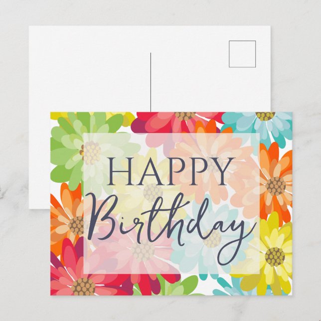 Happy Birthday Colorful Spring Flowers     Postcard (Front/Back)