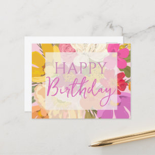Happy Birthday Colorful Spring Flowers     Postcard